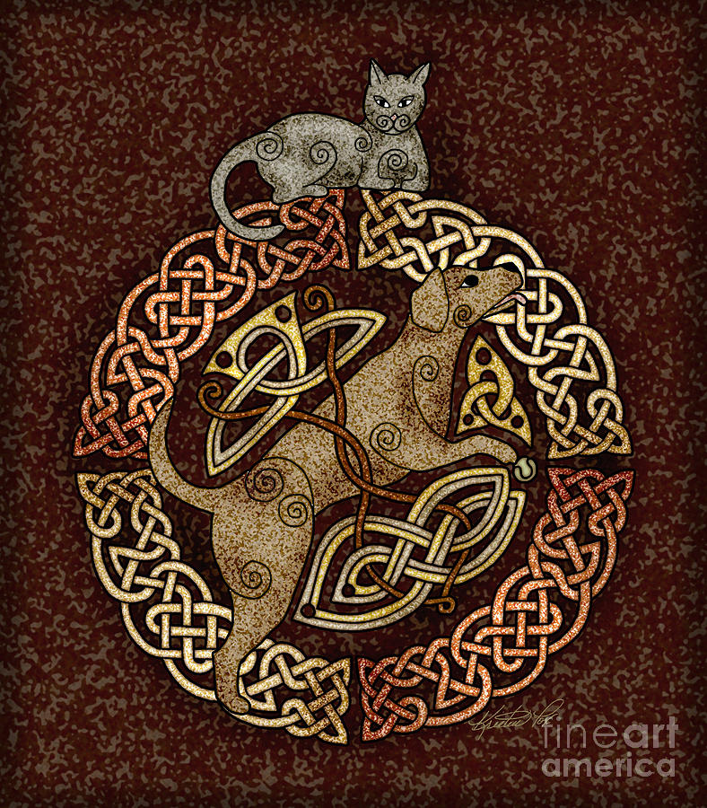 Celtic Cat and Dog Mixed Media by Kristen Fox