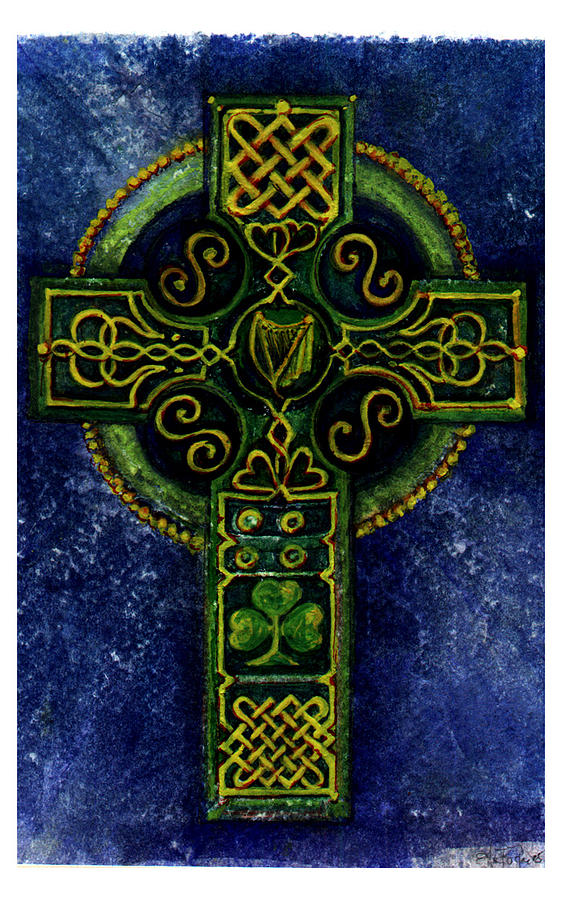 Celtic Cross - Harp Painting by Elle Smith Fagan