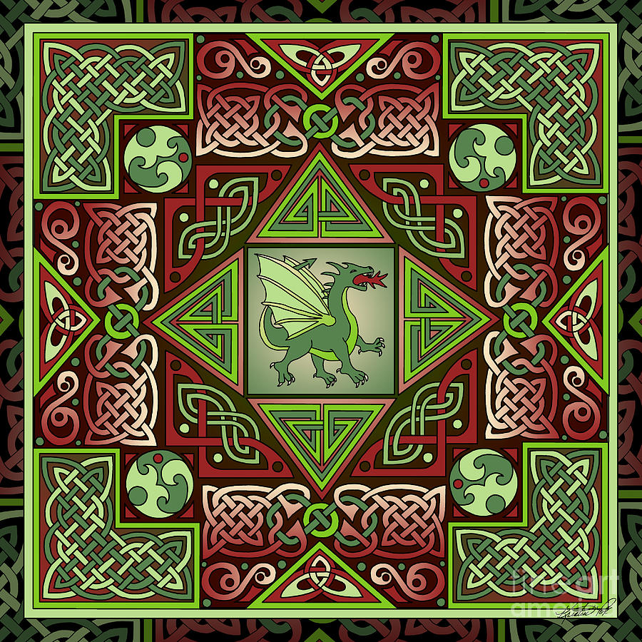 Celtic Dragon Labyrinth Mixed Media by Kristen Fox