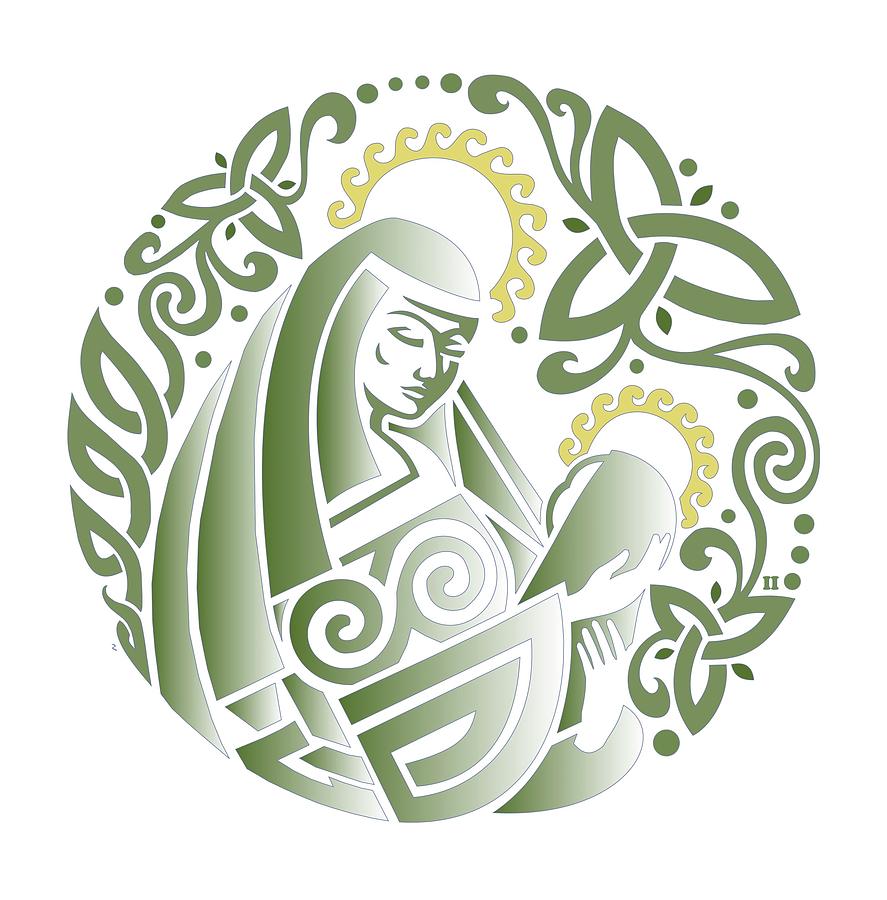 Celtic Knotwork Digital Art - Celtic Green Madonna by Ishana Ingerman