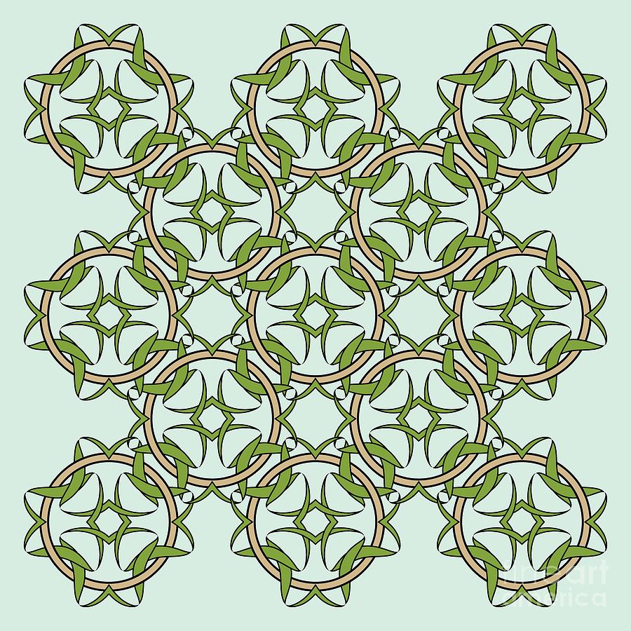 Celtic Knot Interlocking in Green and Gold Digital Art by MM Anderson