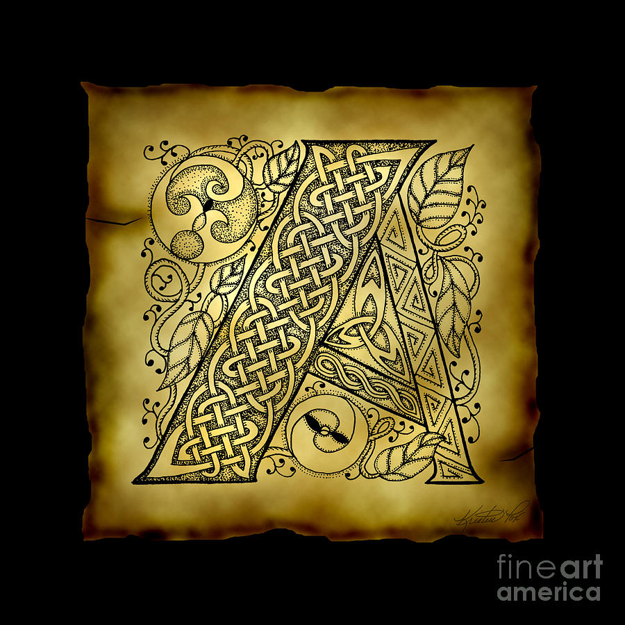 celtic-letter-a-monogram-mixed-media-by-kristen-fox