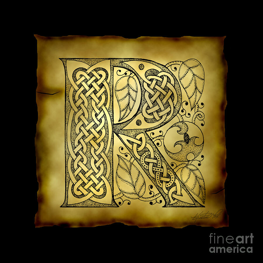 Celtic Letter R Monogram Mixed Media by Kristen Fox