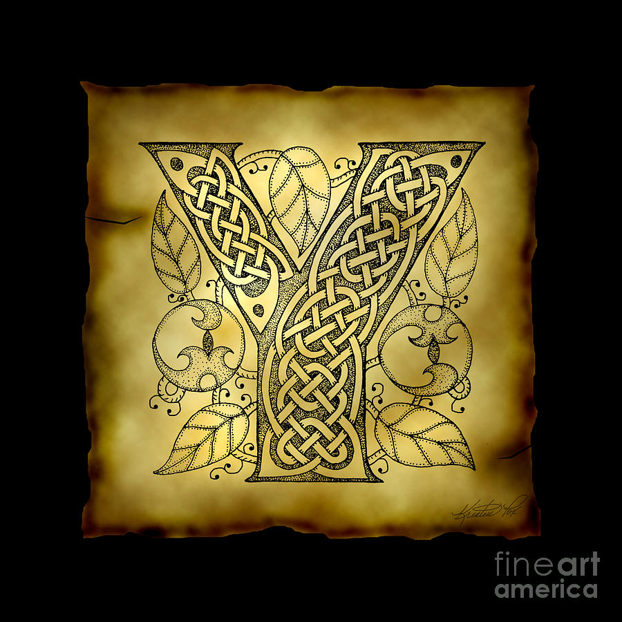 Celtic Letter Y Monogram Mixed Media by Kristen Fox