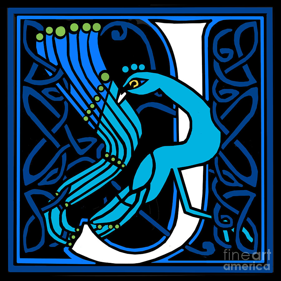 Celtic Peacock Letter J by Donna Huntriss