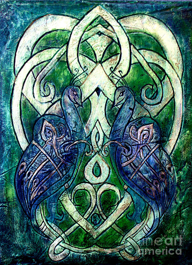 Peacock Painting - Celtic Peacocks by D Renee Wilson