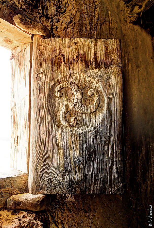Celtic Window Shutter with a carved triskelion Photograph by Weston Westmoreland