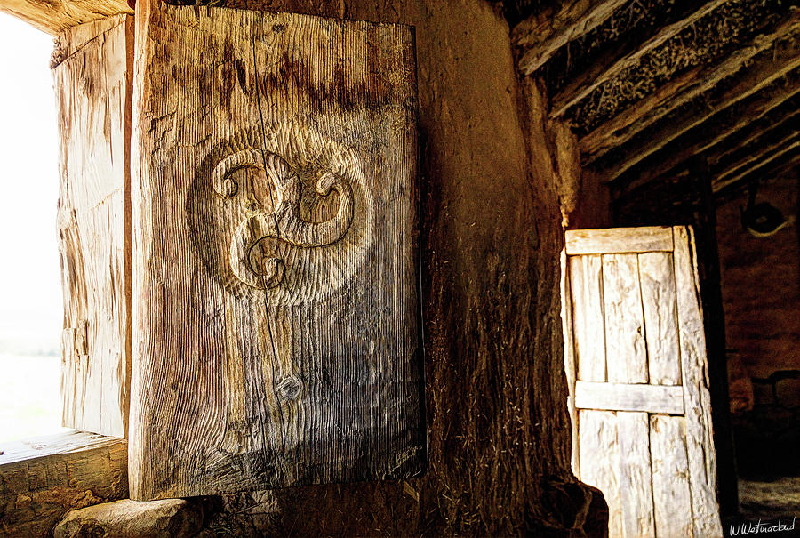 Celtic window Shutter with carved triskelion and door Photograph by Weston Westmoreland