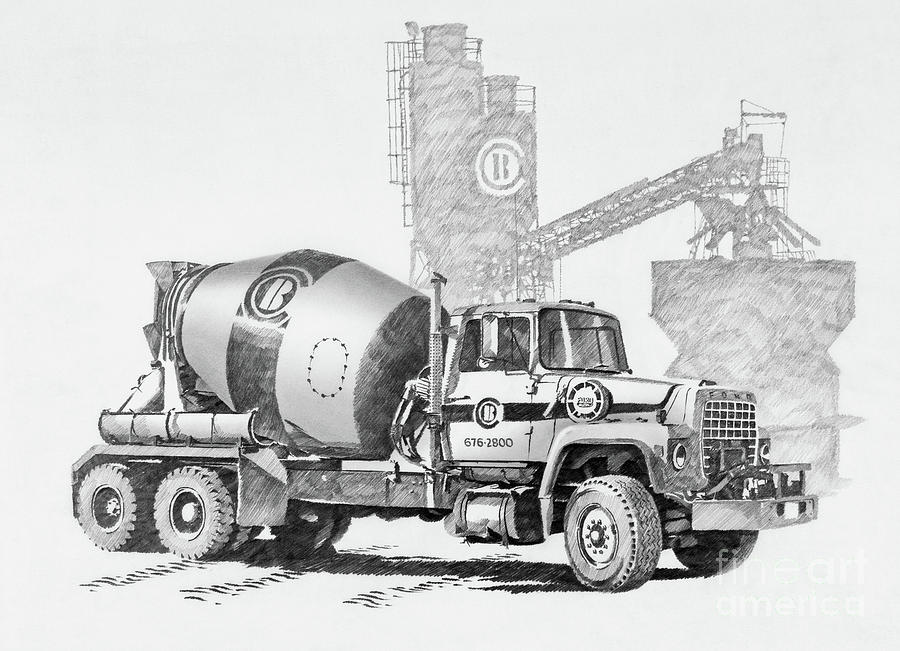 Cement Truck Portrait Drawing by James Williamson