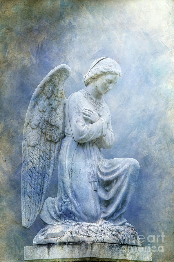 Cemetery Angel Statue in Blue Digital Art by Randy Steele