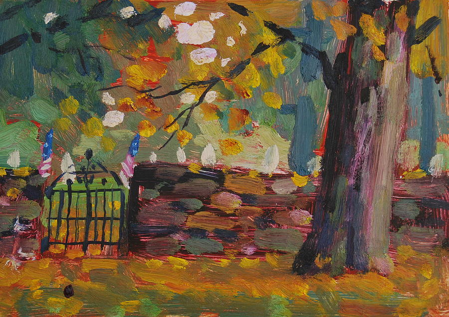 Berkshire Hills Autumn Painting - Cemetery Gate by Len Stomski