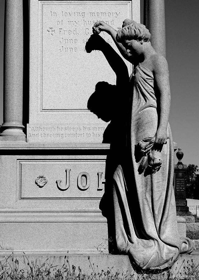Black And White Photograph - Cemetery Shadow 2 by Dark Whimsy