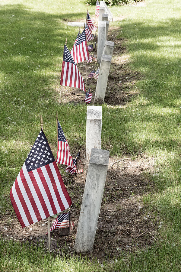Cemetery Tombstones Marked with American Flags Photograph by James BO Insogna