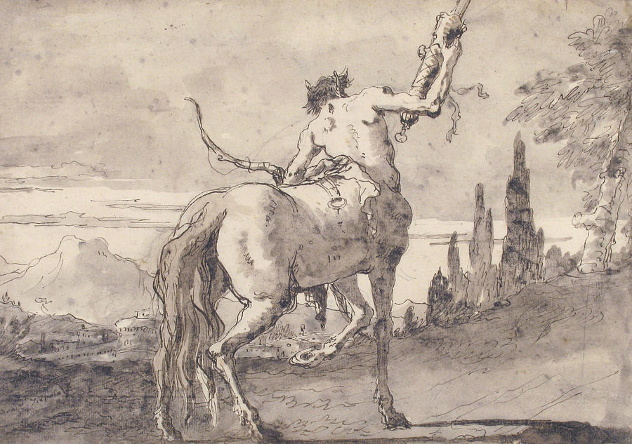Centaur Holding Up a Quiver Drawing by Giovanni Domenico Tiepolo