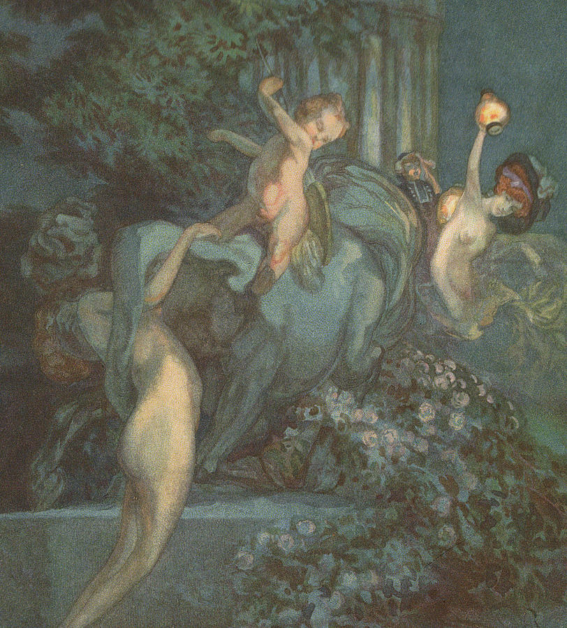 Centaur Painting - Centaur Nymphs and Cupid by Franz von Bayros