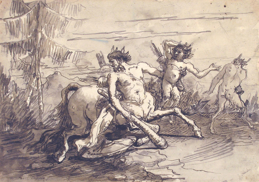 Centaur with a Club, and Two Satyrs Drawing by Giovanni Domenico Tiepolo