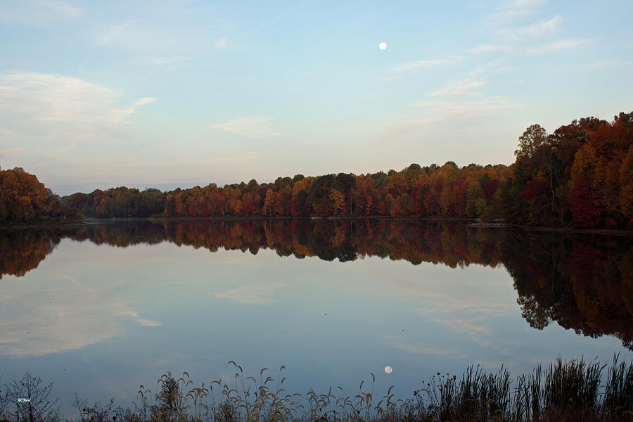 Centennial Lake Autumn - Reflective Moon over the Lake Photograph by Ronald Reid