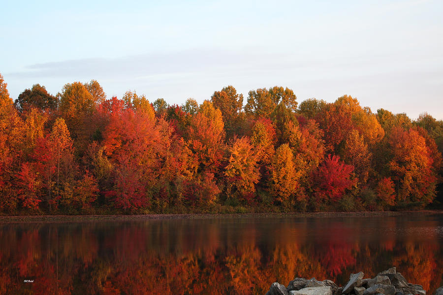 Centennial Lake Autumn - Rocks over Orange Reflection Photograph by Ronald Reid
