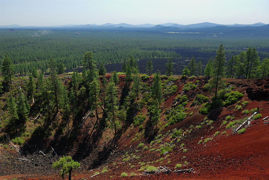 Bend Photograph - Center of Lava Butte cinder cone with lava flow and Cascade moun by Reimar Gaertner