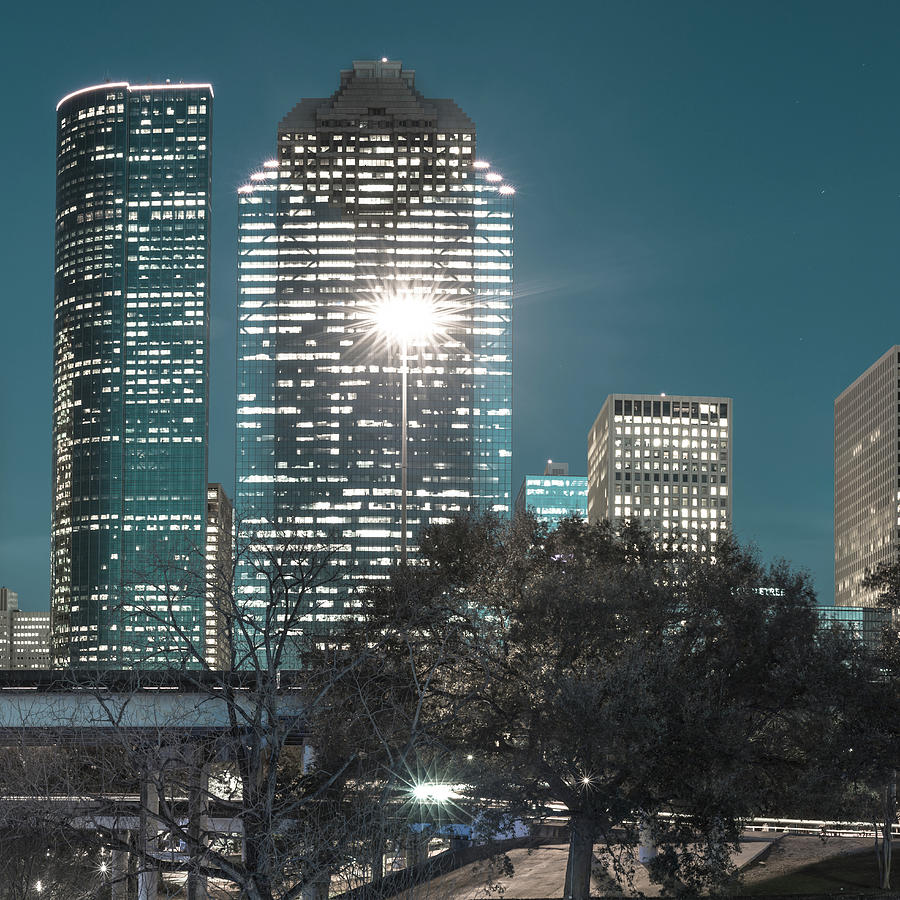 America Photograph - Center Panel 2 of 3 - Houston Texas Skyline Panorama at Night by Gregory Ballos