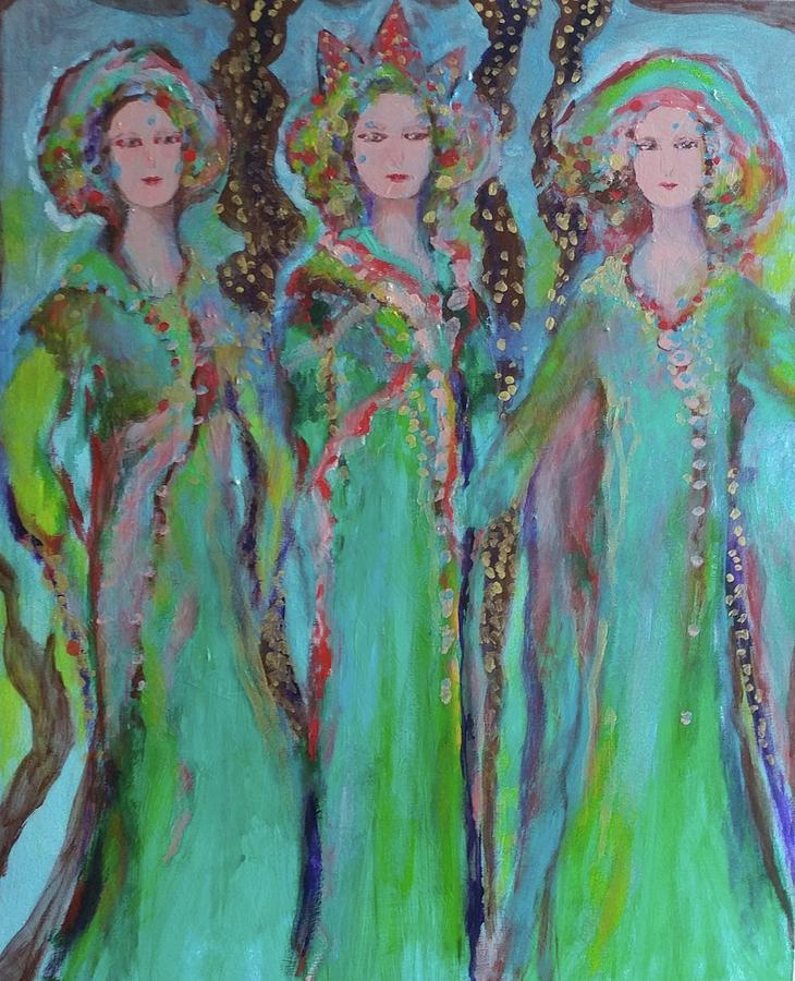 Three Women Painting - Center Stage by Norma Malerich