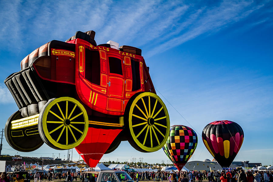 Centr Stage - The Wells Fargo Stagecoach Hot Air Balloon Photograph by Ron Pate