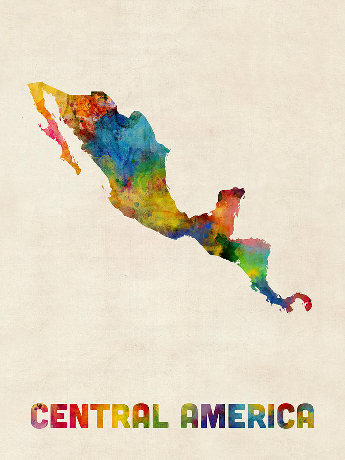 Abstract Photograph - Central America and Mexico Watercolor Map by Michael Tompsett