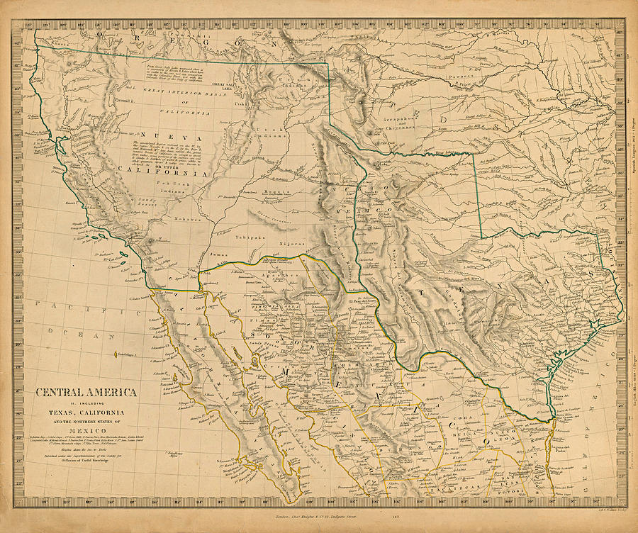 Central America - see below, Including Texas, California and Northern Mexico, 1846 Digital Art by Texas Map Store