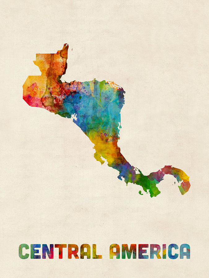 Abstract Digital Art - Central America Watercolor Map by Michael Tompsett