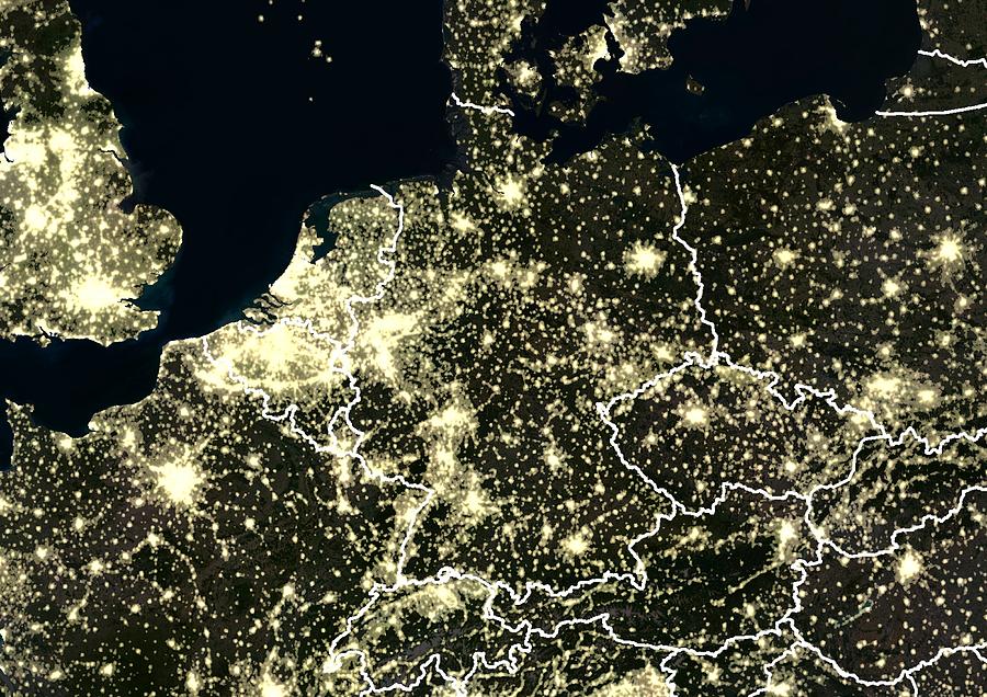 City Photograph - Central Europe At Night, Satellite Image by Planetobserver