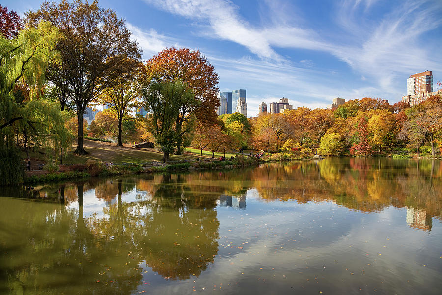 Central Park Lakeside Autumn Reflection Photograph by Daniel Portalatin ...