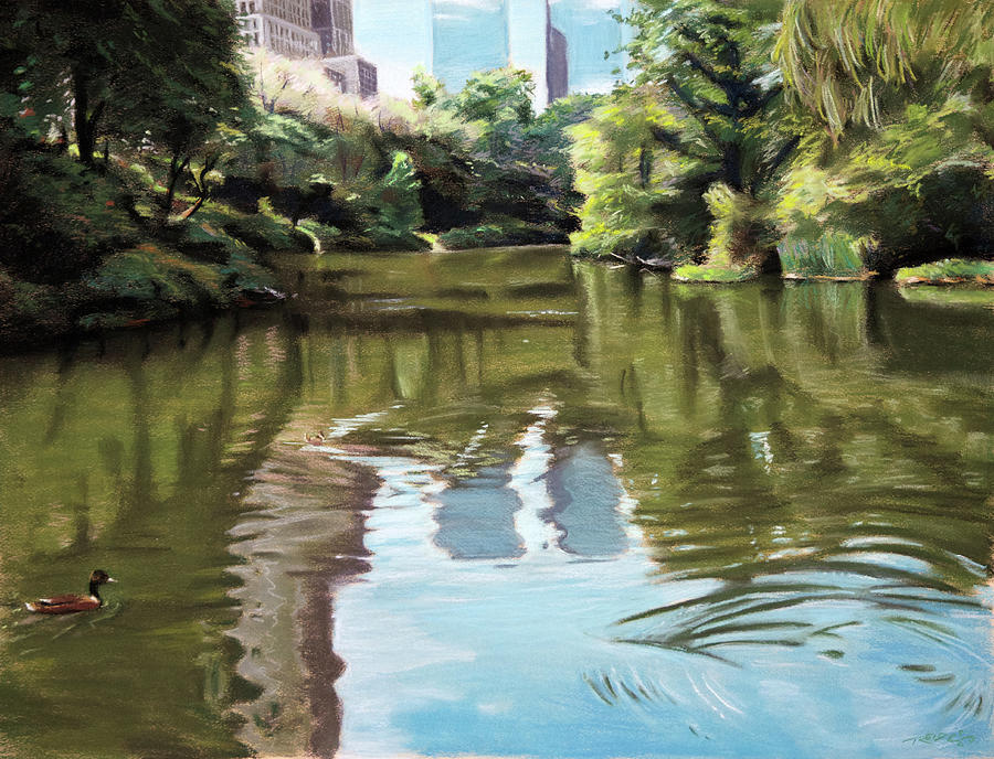 Central Park Pond Painting by Christopher Reid