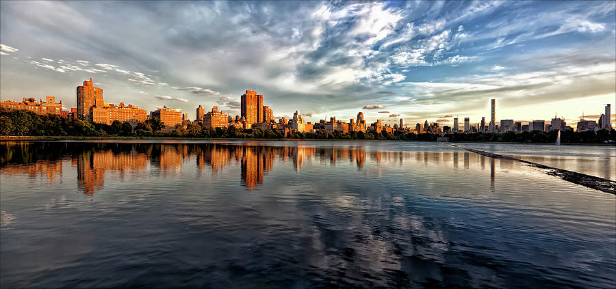 Central Park Reservoir Panorama Sunset Photograph by Robert Ullmann