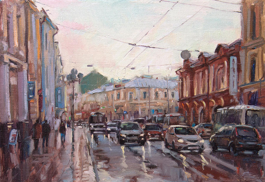 Nature Painting - Central Street. Rainy day by Sergey Avdeev