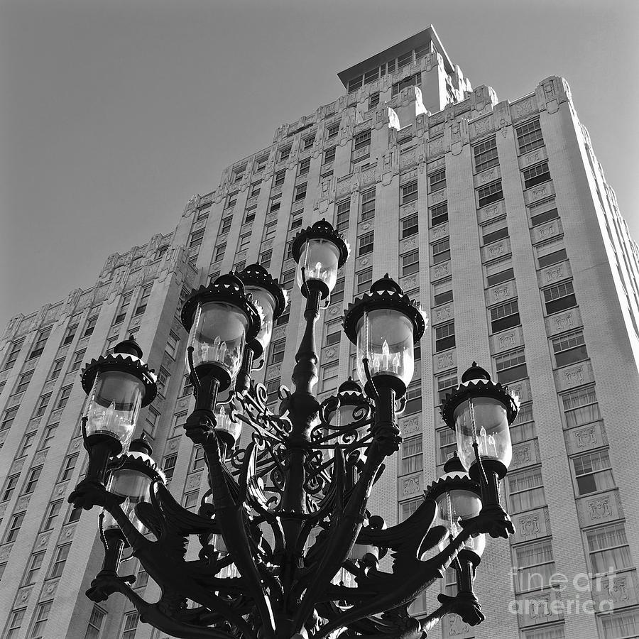 Central West End Lamppost At The Chase Park Plaza Bnw Photograph by Debbie Fenelon