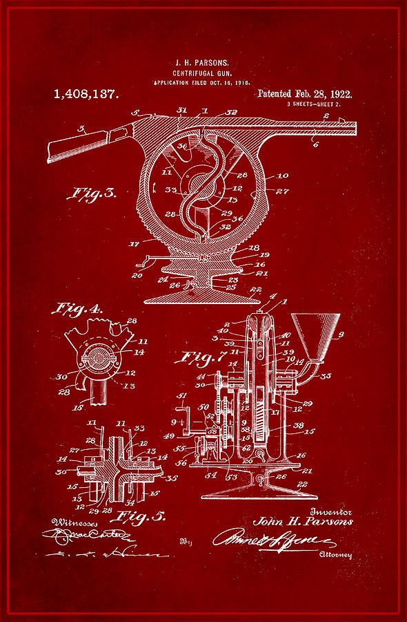 Centrifugal Gun Patent Drawing 1c Mixed Media by Brian Reaves