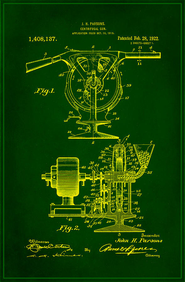 Centrifugal Gun Patent Drawing 3a Mixed Media by Brian Reaves