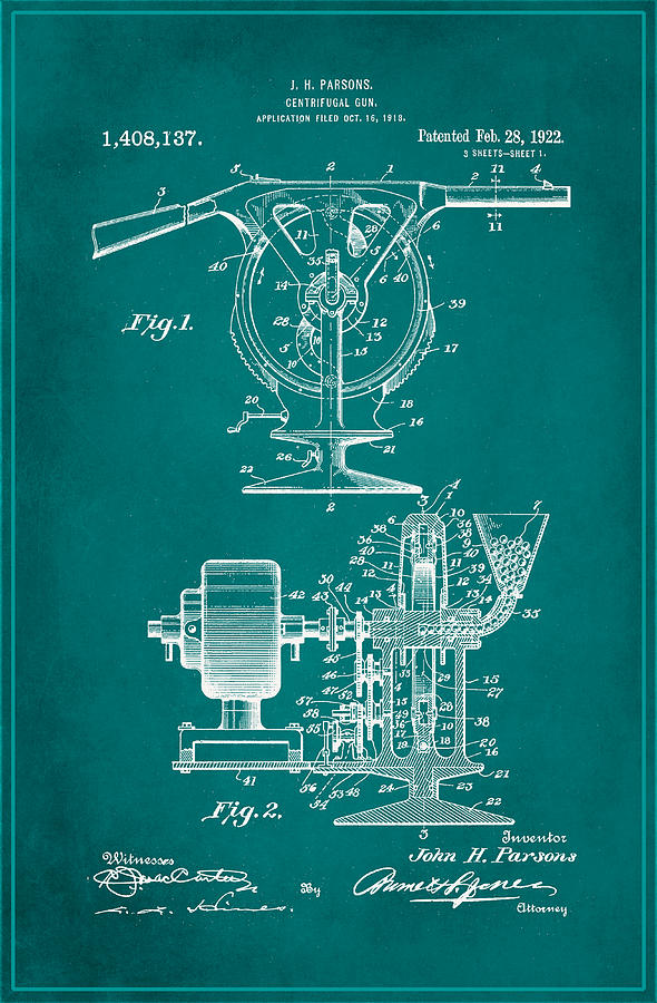Centrifugal Gun Patent Drawing 3c Mixed Media by Brian Reaves