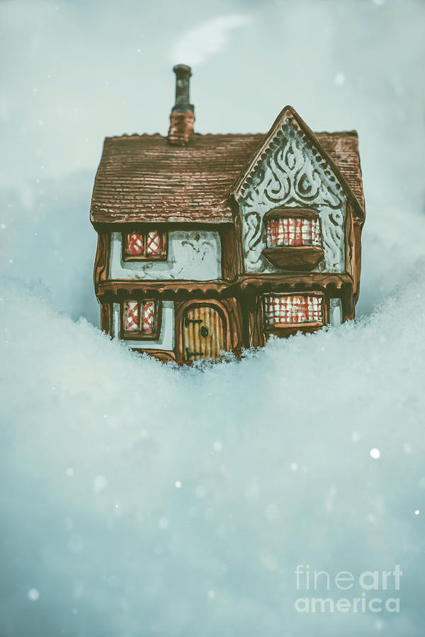 Winter Photograph - Ceramic Cottage In Snow by Amanda Elwell