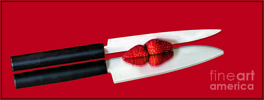 Ceramic KnifeStrawberries on Red Photograph by Shirley Mangini