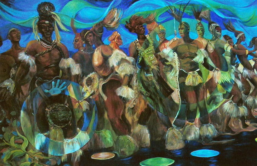 Ceremonial Dance of the Mighty Zulus Painting by Lee Ransaw