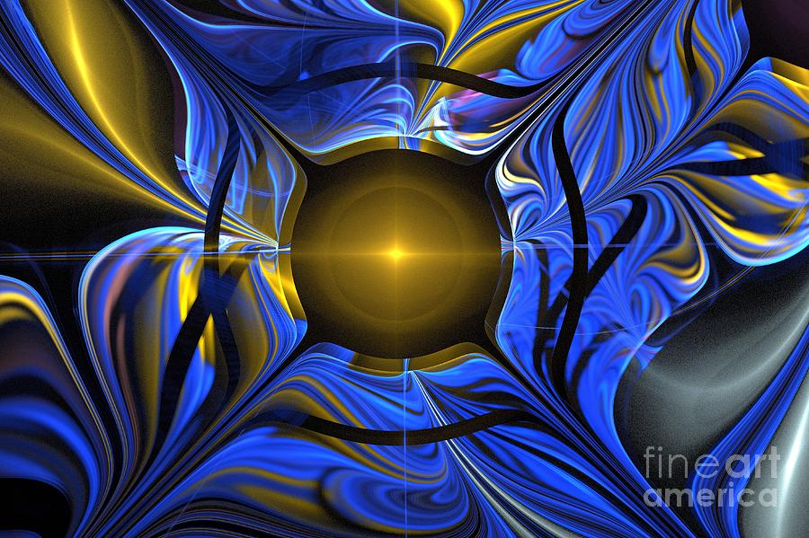 Abstract Digital Art - Cerulean Yellow Swirls by Kim Sy Ok