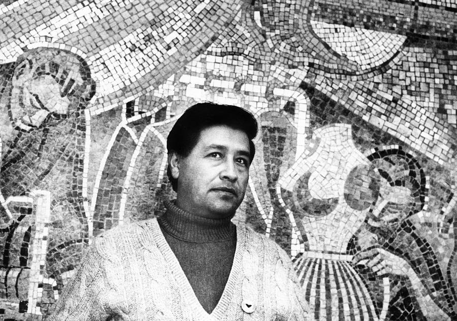 Cesar Chavez Stands In Front Of The Photograph by Everett