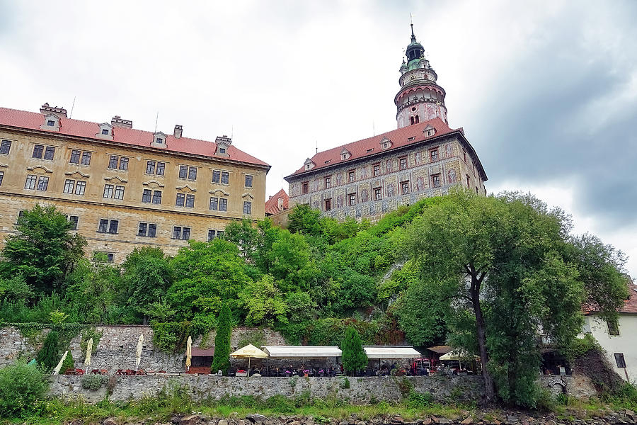 Cesky Krumlov Castle And A Cafe Down Below In The Czech republic Photograph by Rick Rosenshein