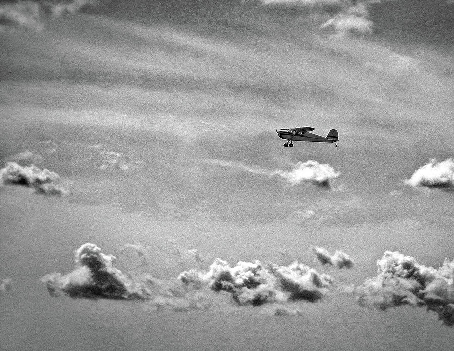 Cessna 140 Departing Georgetown in Black and White Photograph by Bill Swartwout