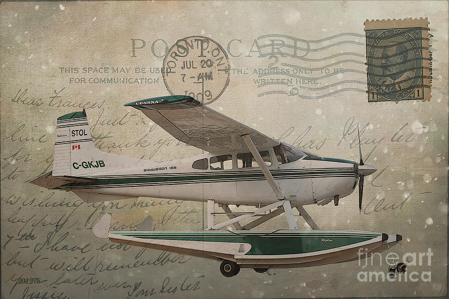 Cessna Skywagon 185 on Vintage Postcard Photograph by Nina Silver