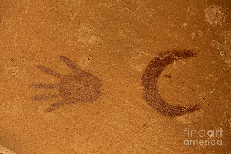 Chaco Culture Supernova Hand And Moon Petroglyph Photograph by Adam Jewell