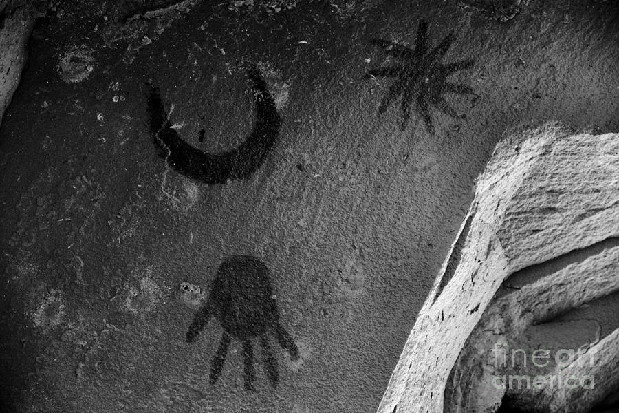 Chaco Supernova Petroglyph Black And White Photograph by Adam Jewell