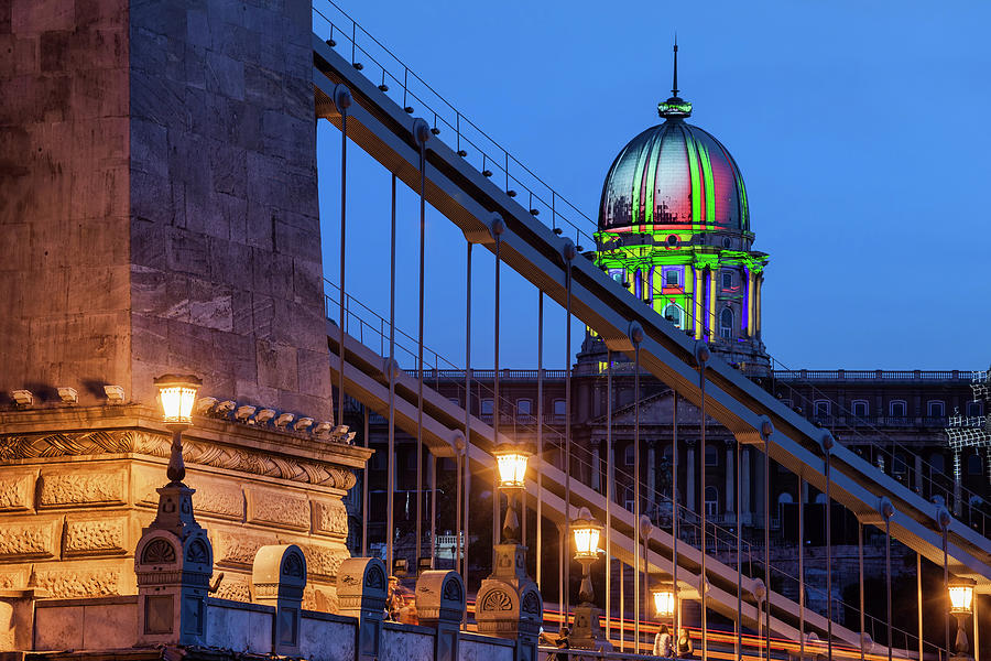 Chain Bridge and Buda Castle in Budapest at Night Photograph by Artur Bogacki