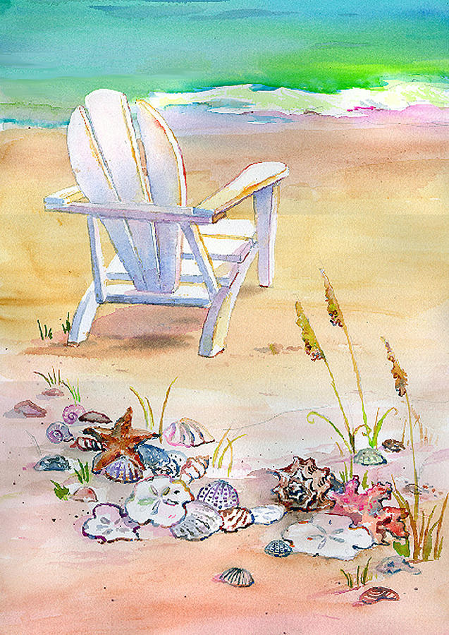 Seashells Painting - Chair At The Beach by Kathleen  Gwinnett